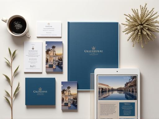 A stylish hotel brochure and branding materials.